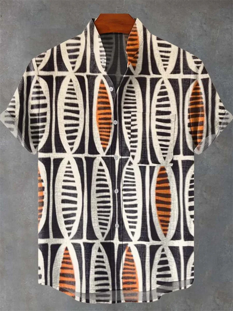 

Men's Hawaiian casual shirt, African traditional 3D printed fashionable top, short sleeved clothing, streetwear
