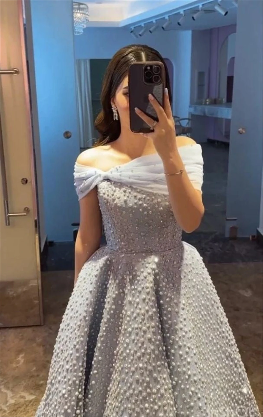 Sparkle Exquisite Customized Sequin Ruched Birthday A-line Off-the-shoulder Bespoke Occasion Gown Midi Dresses