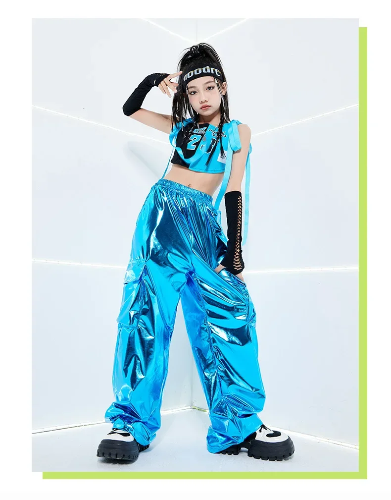 Neues, cooles, leuchtend blaues Street-Dance-Kostüm, Kinder-Jazz-Mode, Kleidung für Jungen und Mädchen, Hip-Hop-Oberteile in Oversize-Passform, Hosen, Outfit für Laufsteg-Shows. – Detail 7