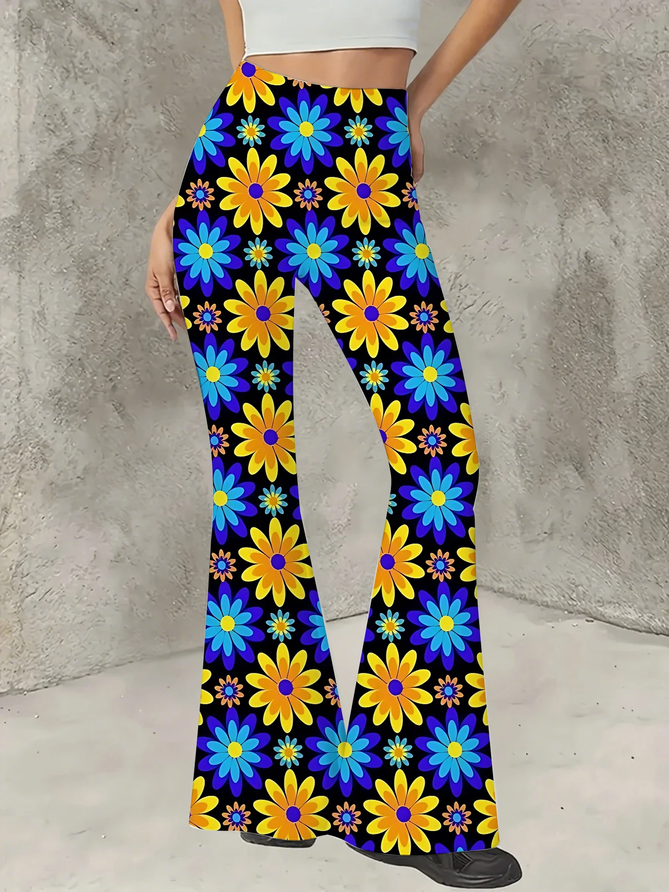 

Women's Floral Print Flare Pants Elegant Stretchy Bell Bottom Trousers Summer