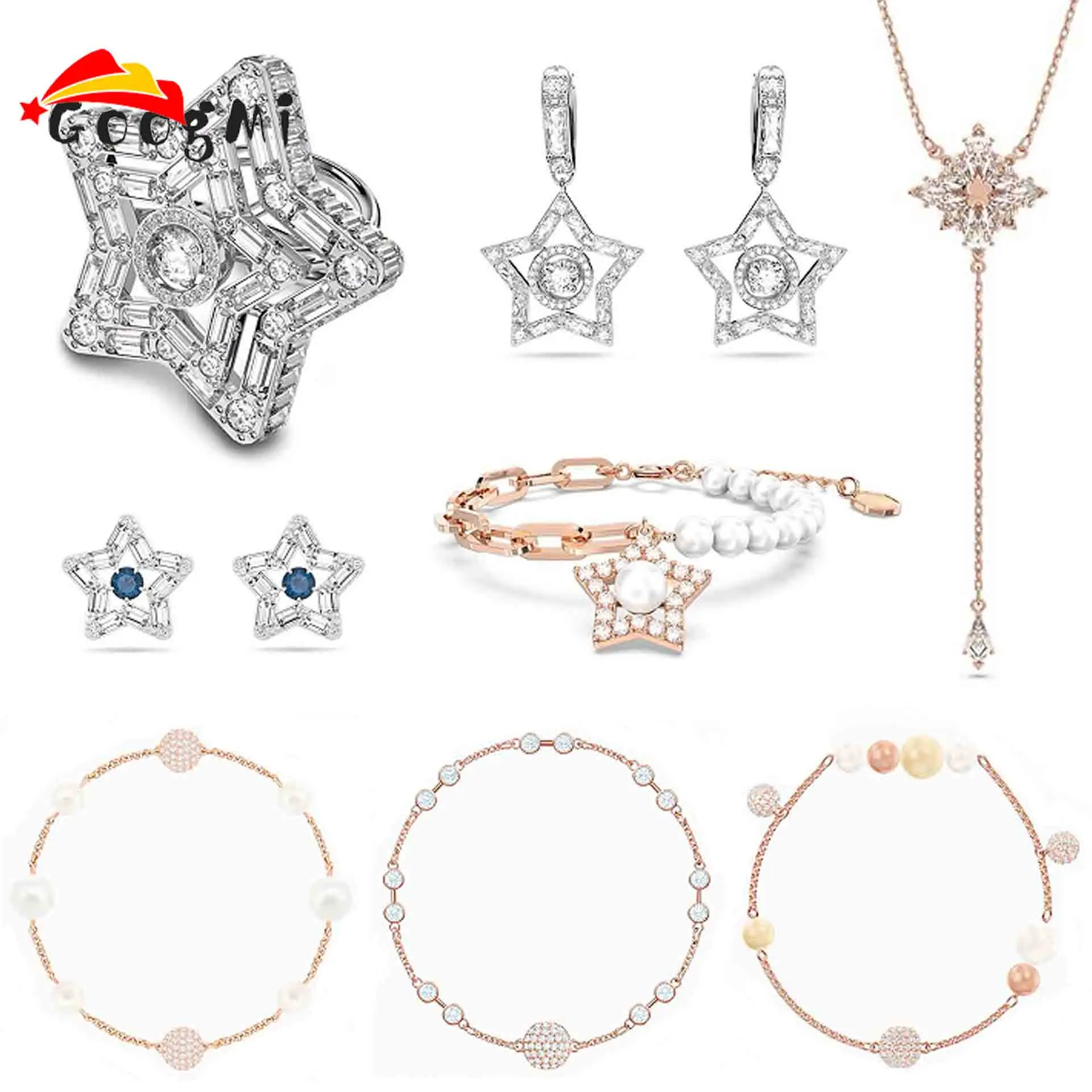

2026 New Trend Stainless Steel Star Jewelry Set Luxurious Sparkling Crystal Women's Necklace Earring Bracelet Ring Romantic Gift