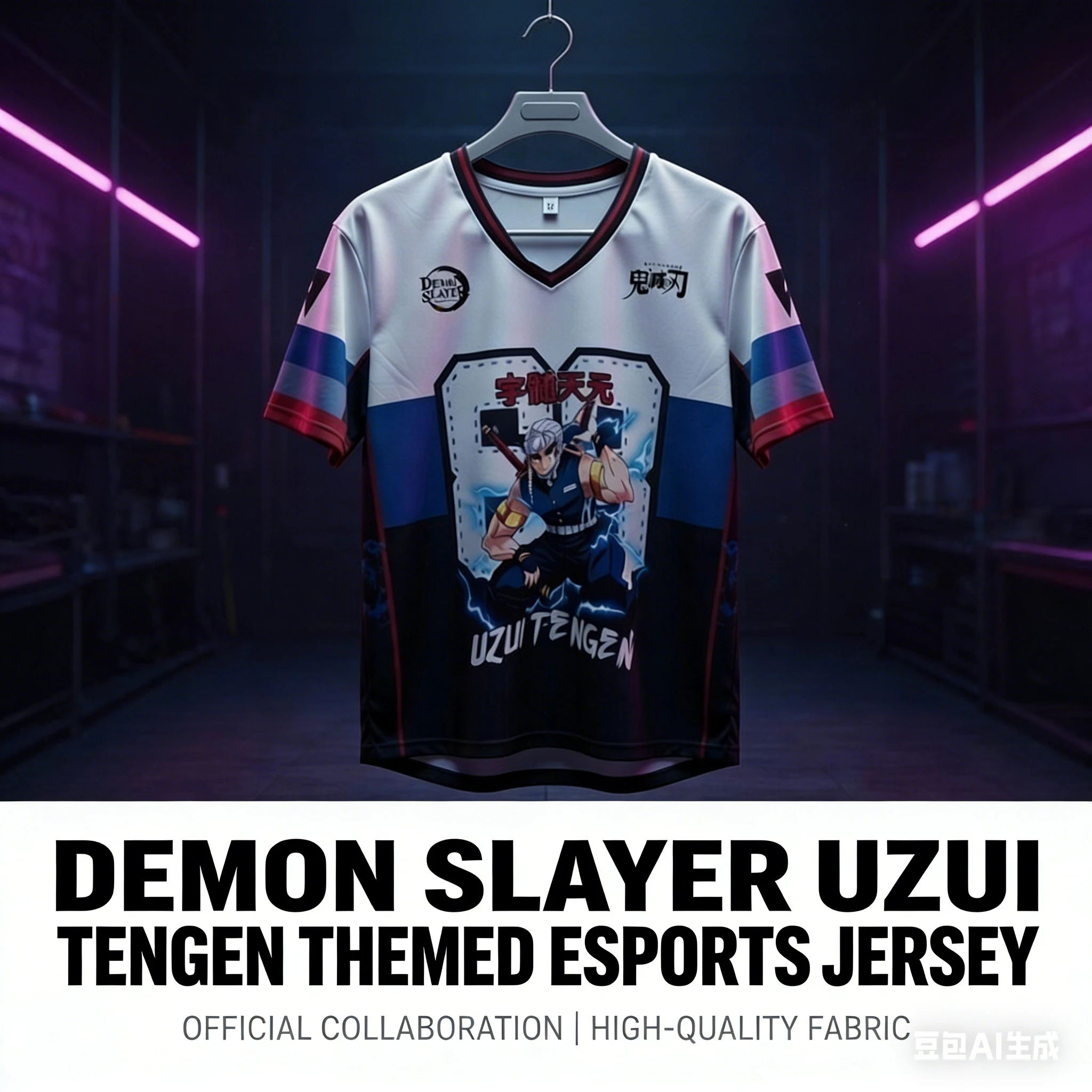 Sommermode Herren Demon Slayer Tengen Uzui 3D-Druck V-Ausschnitt Sport T-Shirt Jersey Tee Stylische Freizeitkleidung für Anime-Fans