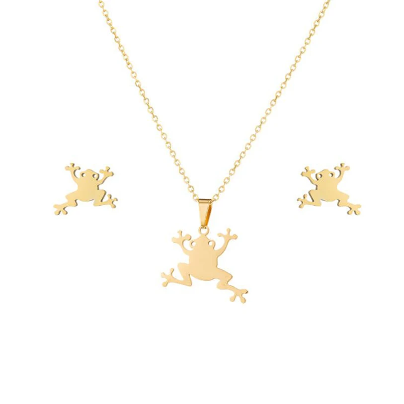 Luxury Designer Golden Jewelry Set For Women Frog Animal Stainless Steel Pendant Necklace Lot Gothic Accessories Joyas Mujer