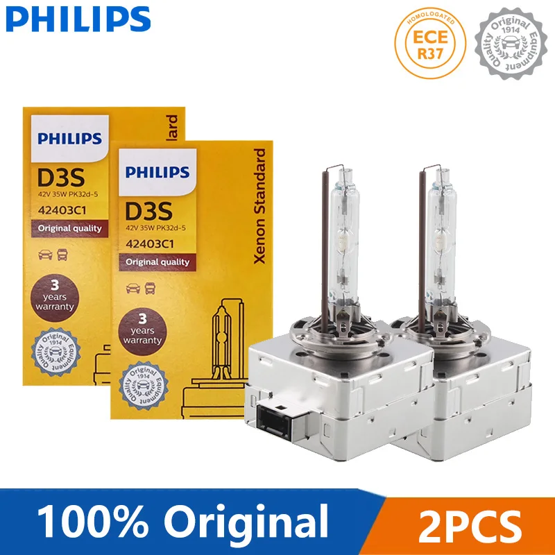 2X Philips HID D3S 35W Xenon Standard 4200K Auto Lamps Original Car Head Light OEM Replacement Upgrade Bulb D3 ECE 42403C1, Pair