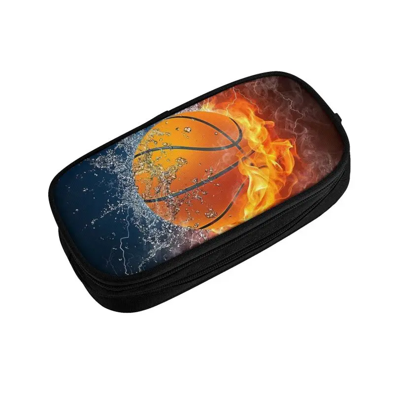 Basketball Ice And Fire Kawaii Pencil Cases Girls Boys Large Capacity Sport Player Pencil Bag Pouch Students Stationery