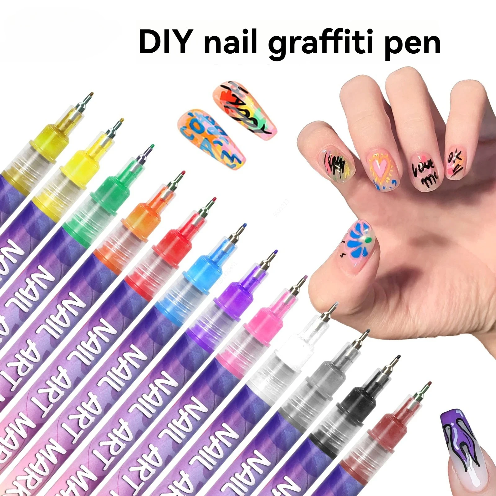 

12 Colors 0.5MM 3D Nail Art Pens,Polish Pens Point Graffiti Dotting Pen Drawing Painting Liner Brush for Home Salon Quickly DIY