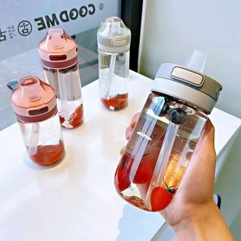

500/650ml Water Cup Available Simple Outdoor Sports Rope Straw High Temperature Plastic Cup Kawaii Water Bottle