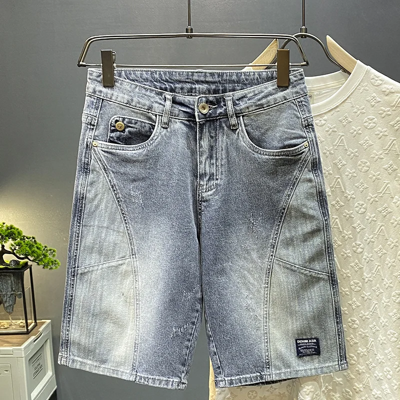 Men's Jeans Shorts Summer Thin Loose Casual Fashion Brand Personality Stitching Fried Street Cool and Wild Fifth Pants