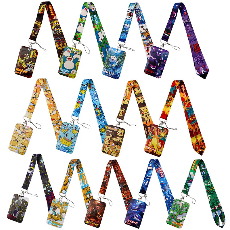 الكرتون أنيمي بوكيمون حامل أوراق الاعتماد اسهم لطيف ل مفتاح الرقبة حزام لبطاقة شارة الصالة الرياضية المفاتيح كيرينغ اكسسوارات الهدايا