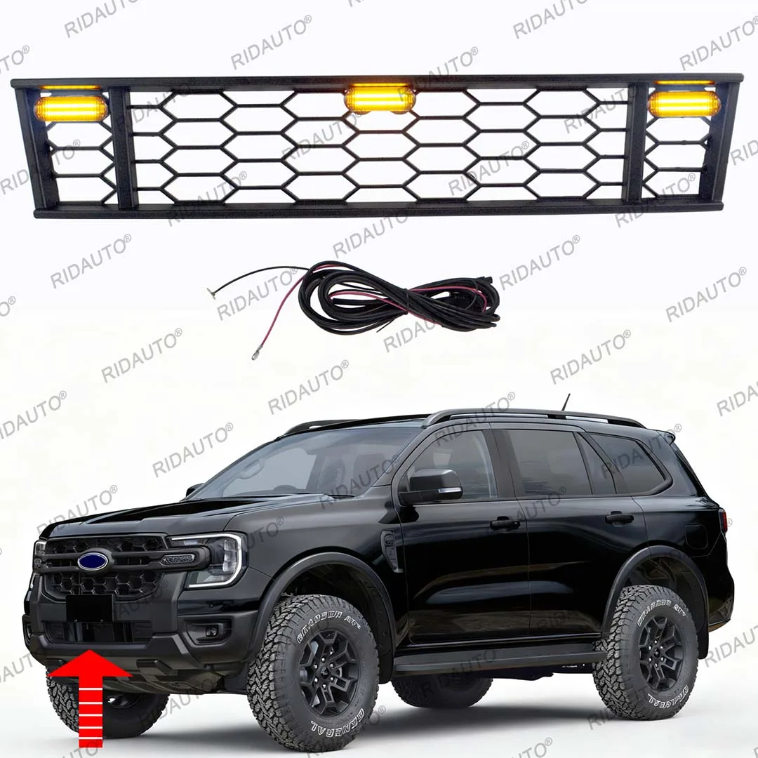 المصد الأمامي السفلي شبكة مصبغة المصد الصغير ملحقات الشواية لفورد ايفرست 2023-2025 + شاحنة بيك اب الشوايات ABS البلاستيك مصبغة #6