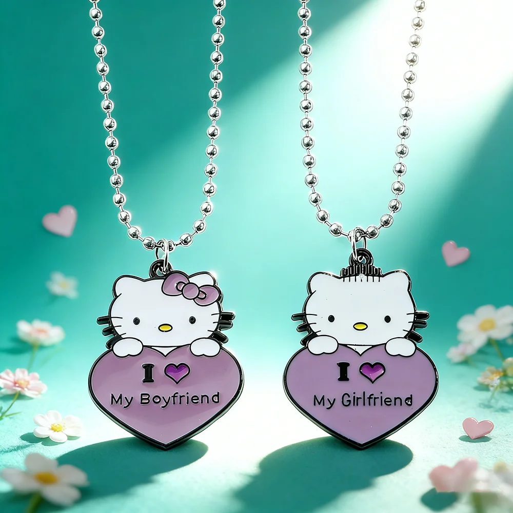 2 Collares de Pareja Sanrio Hello Kitty 'I Love My Girlfriend Boyfriend', Juego de Joyería con Colgante para Regalos del Día de San Valentín