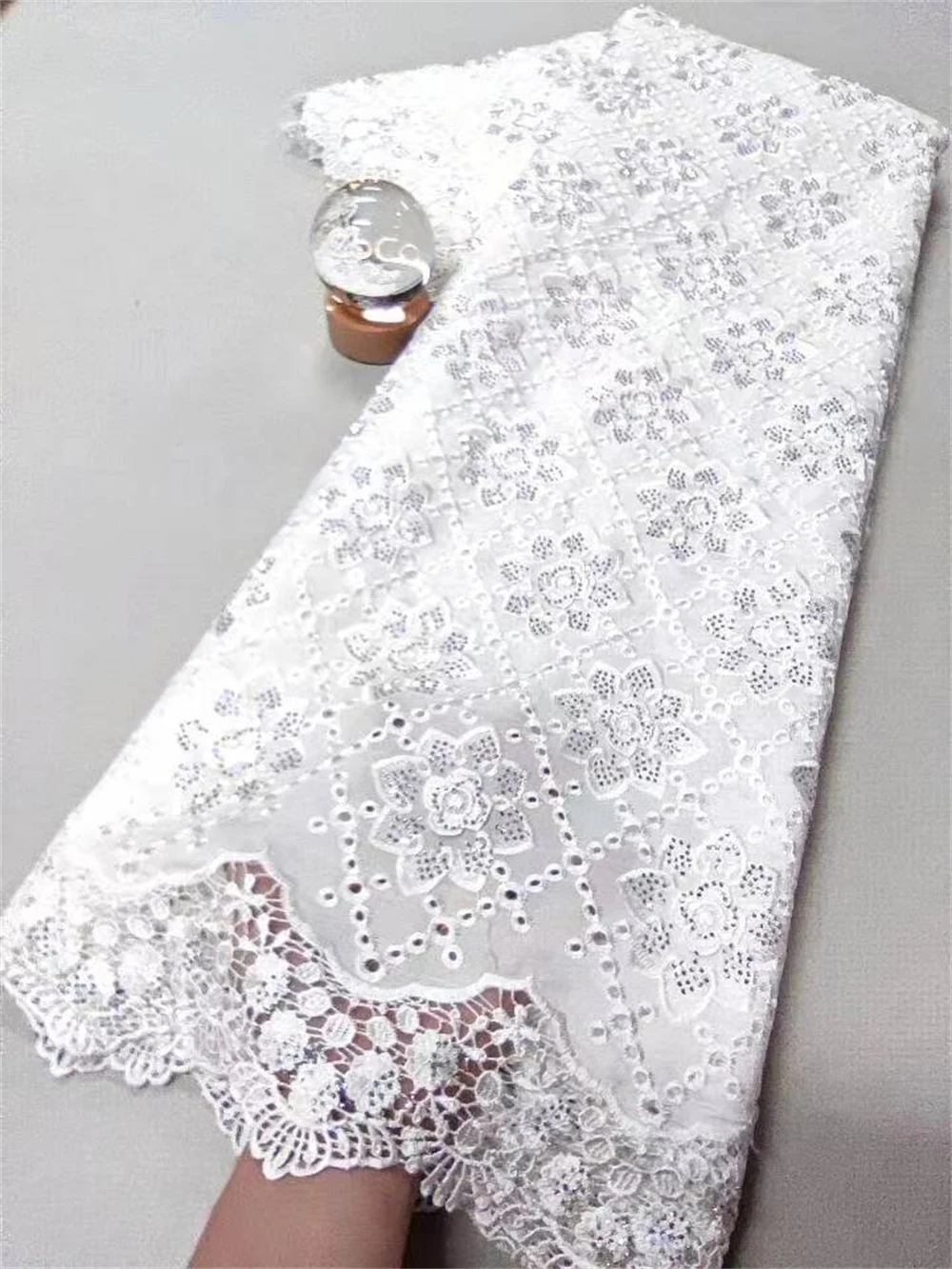 

2025 High-Quality Nigerian Tulle Lace Fabric for Wedding Dress Embroidery Sequins Party Guipure Chiffon Sewing 5Yard XL095