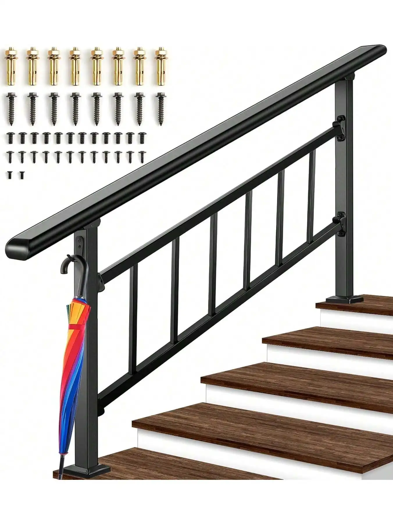 

Updated 5 Step Stair Handrails for Outdoor Steps, Transitional Exterior Handrails Stair Railing for Step With Hook and Installat