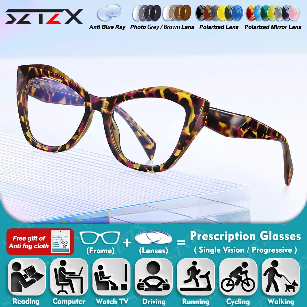 

SZTZX Simple Fashion Cat Eye Frame Progressive Prescription Reading Glasses Women Anti Blue Ray Butterfly Myopia Reading Eyeware