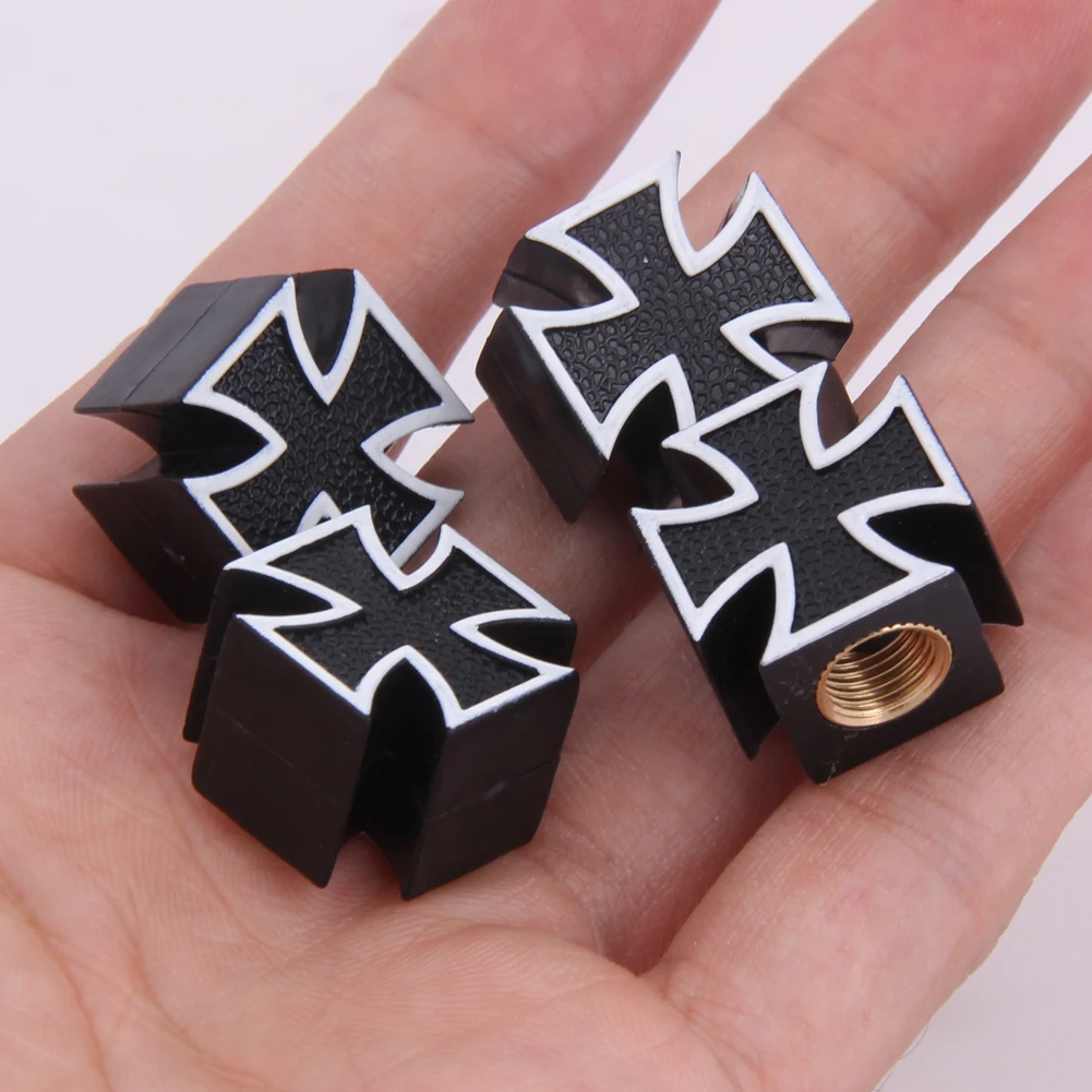 4pcs Cross Style Road Bicycle Valve Cap Motor Bike Car Valve Mouth Cover Tyre Air Valve Dust Caps for Car Truck Bike Motorcycle