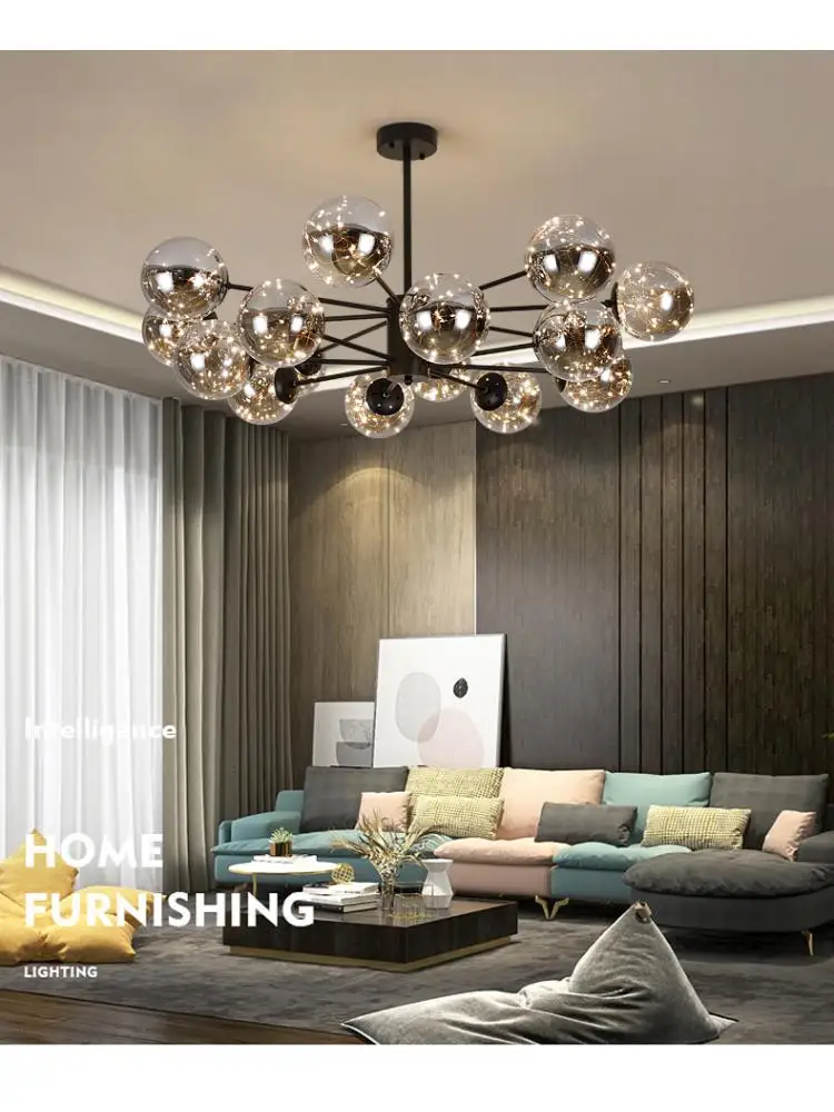 Lustres nordiques pour salon, nouveau Restaurant, chambre à coucher, décoration, noir/or, boule de verre de luxe, suspension, luminosité variable