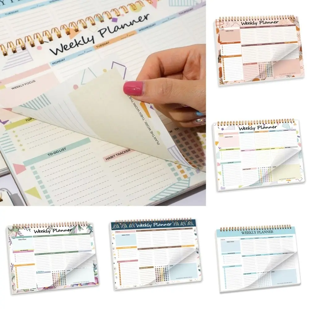 Nordic Style Weekly Planner Notebook Colorful Thicken Paper To-do List Pad Coil Design 52-page Desk Task Planning for Goals