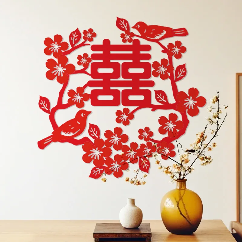 

Chinese Wedding Room Decoration Wedding Xi Stickers Double Happiness Bedside Decoration Background Wall Non-Woven Photo Props