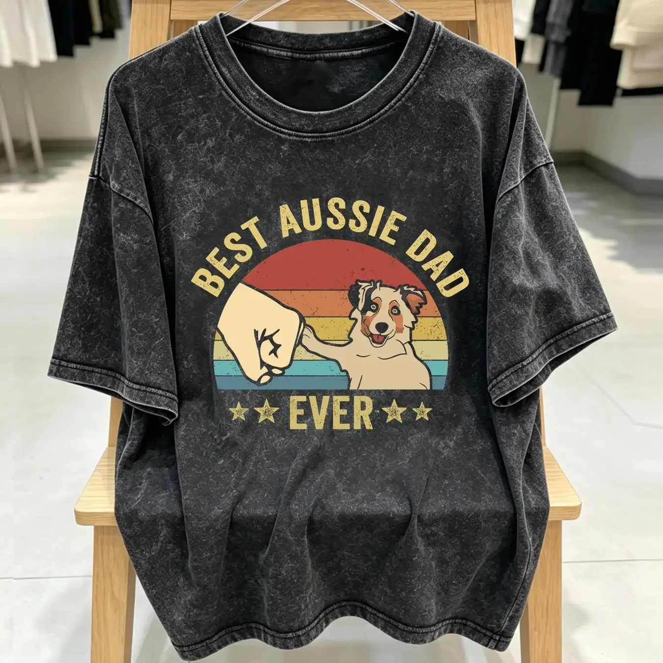 washed T Shirt Father's Day Australian Shepherd Dad Best Aussie Ever Men's s for Him long or short sleeves vintage Washed