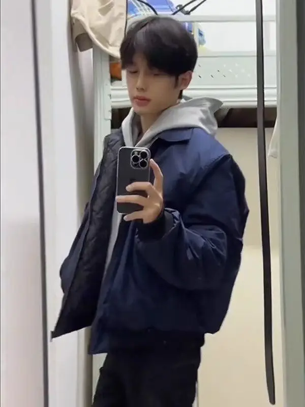 

Мужская куртка-пилот оверсайз синего цвета в американском стиле Cleanfit, полный комплект, для осени и весны, износостойкая, на молнии