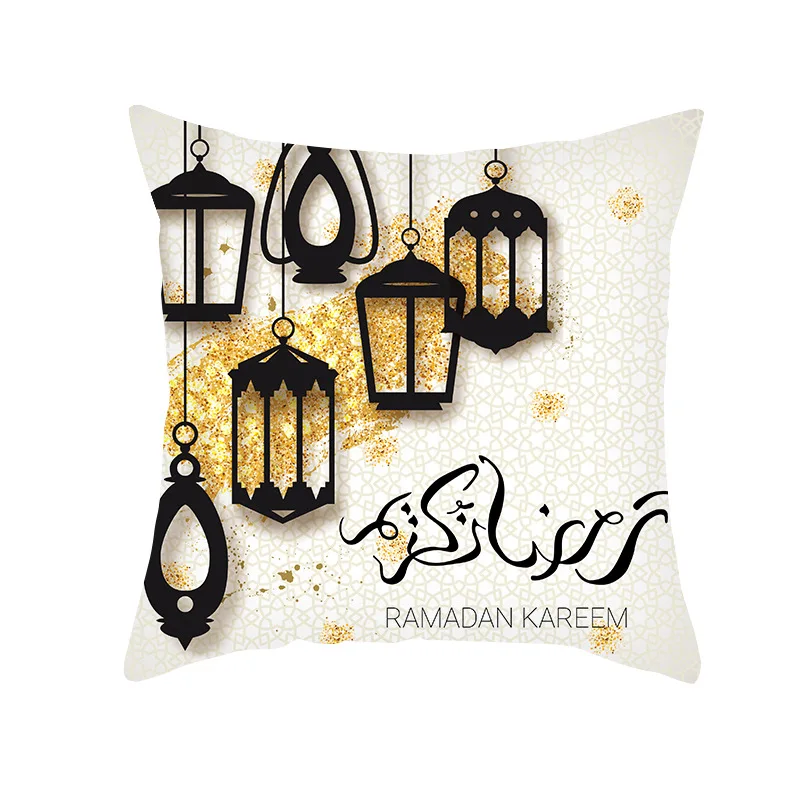 Eid Mubarak Ramadan Golden Moon Ethnic Print Pillowcase Polyester Cushion Cover Decorative  for Home Bedroom