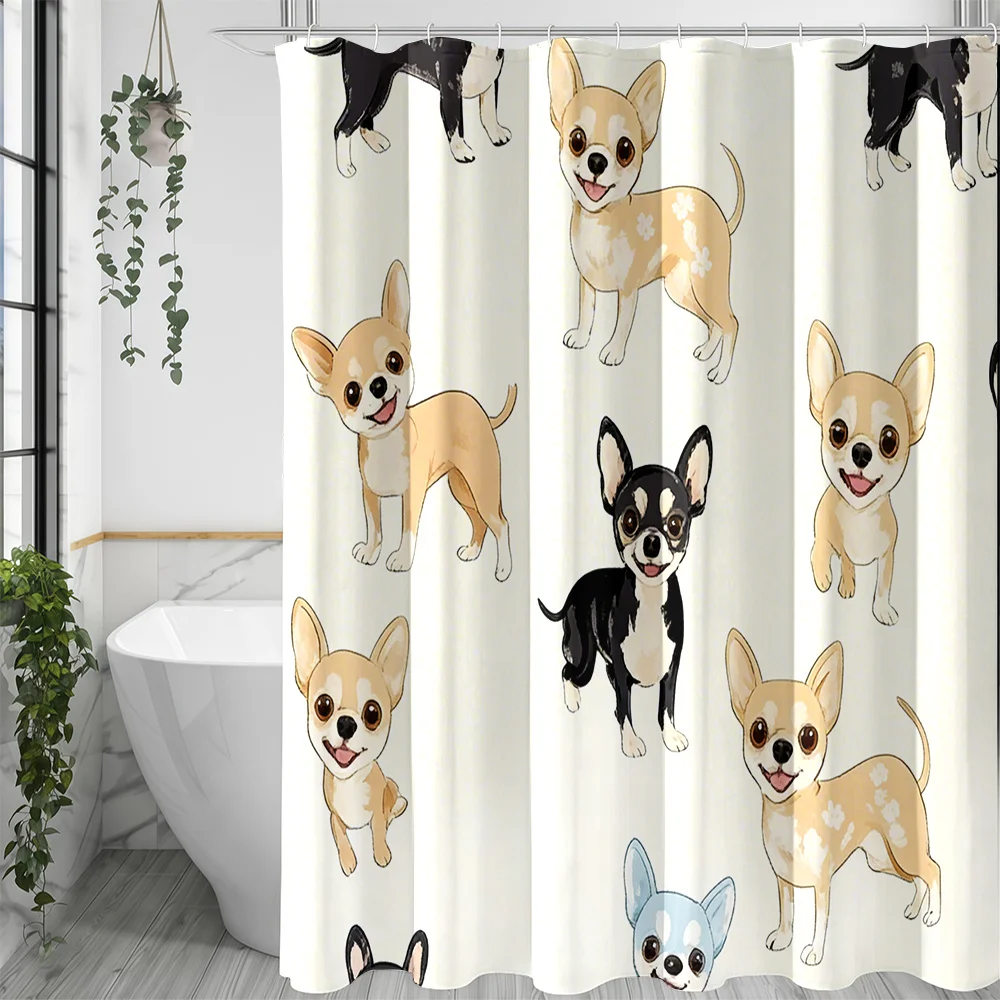 1 Chihuahua - Patterned Printed Shower Curtain, a Simple and Fresh Home - Decor Bathroom Curtain, Including 12 Hooks, Suitable f