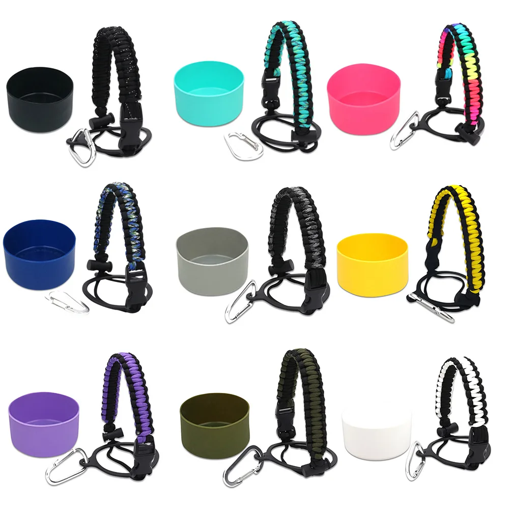 Paracord Handle For Water Bottle And Silicone Sleeve Boot Compatible With Hydro Flask Wide Mouth Water Bottle Accessories