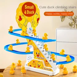 6pcs Ducklings Climbing Stairs Toy, Electric Slide Yellow Duck Toy, Toys For Boys And Girls, Holiday Gift, Light And Music gift