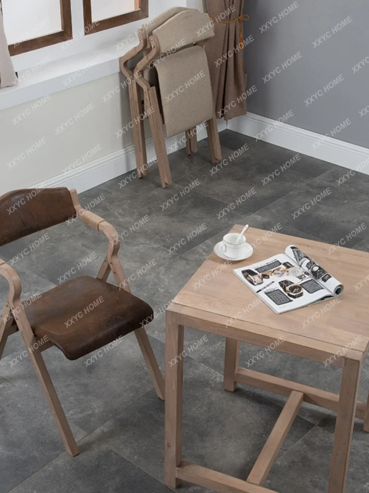 Qumu Modern Simple Retro Homestay Folding Dining Chair Backrest Fabric Coffee Restaurant Study Leisure Chair Simple