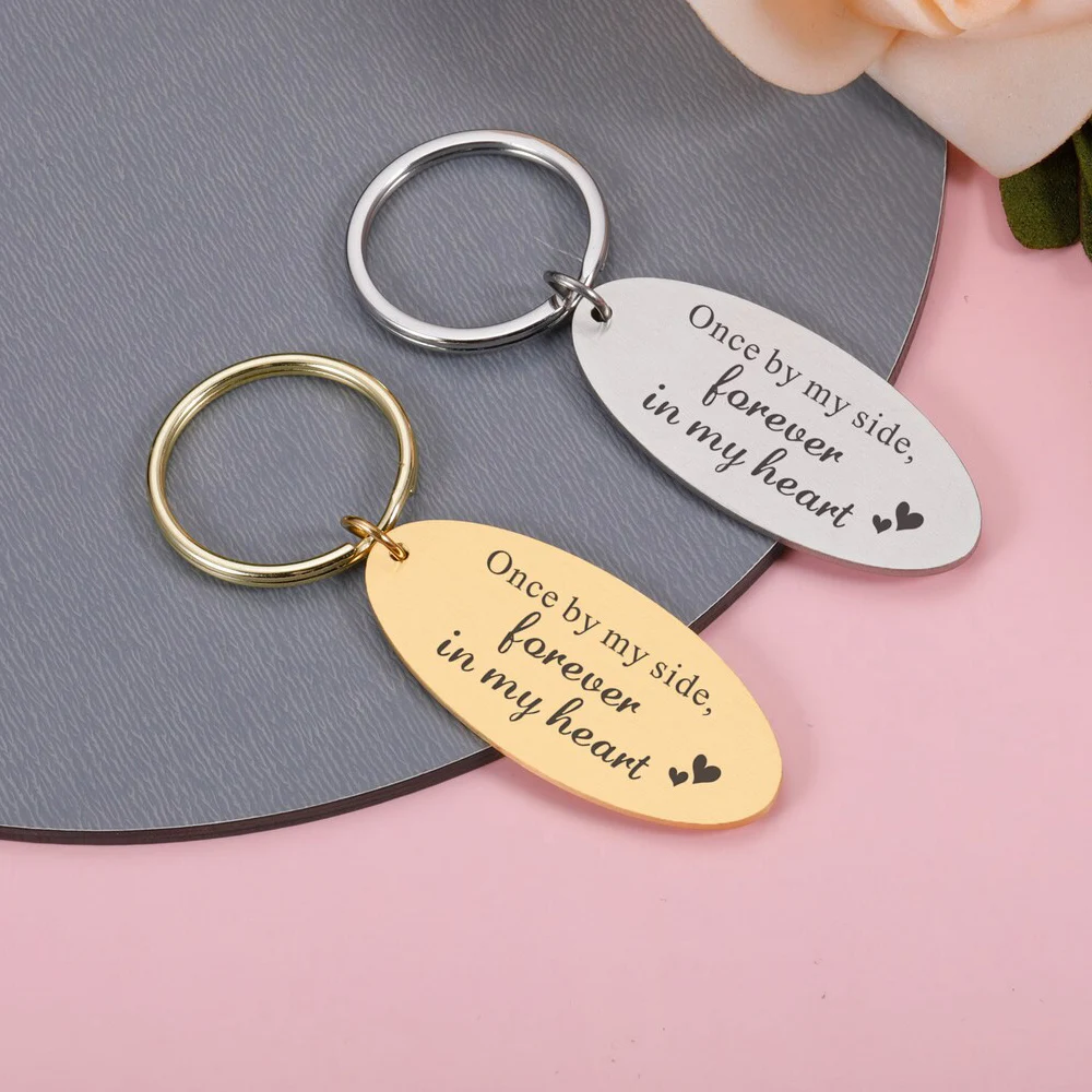 Personalized Oval Keychain Stainless Steel Metal Custom Content Was Once By My Side, Always In My Heart Pet Lover Gifts