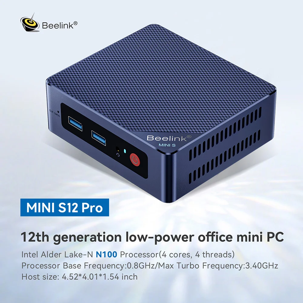 Beelink Min S12 Pro N100 Gamer Mini PC Intel 12th 16GB 512GB SSD 2.4G&5G Dual Wifi 1000M BT5.2 NVME Deskt