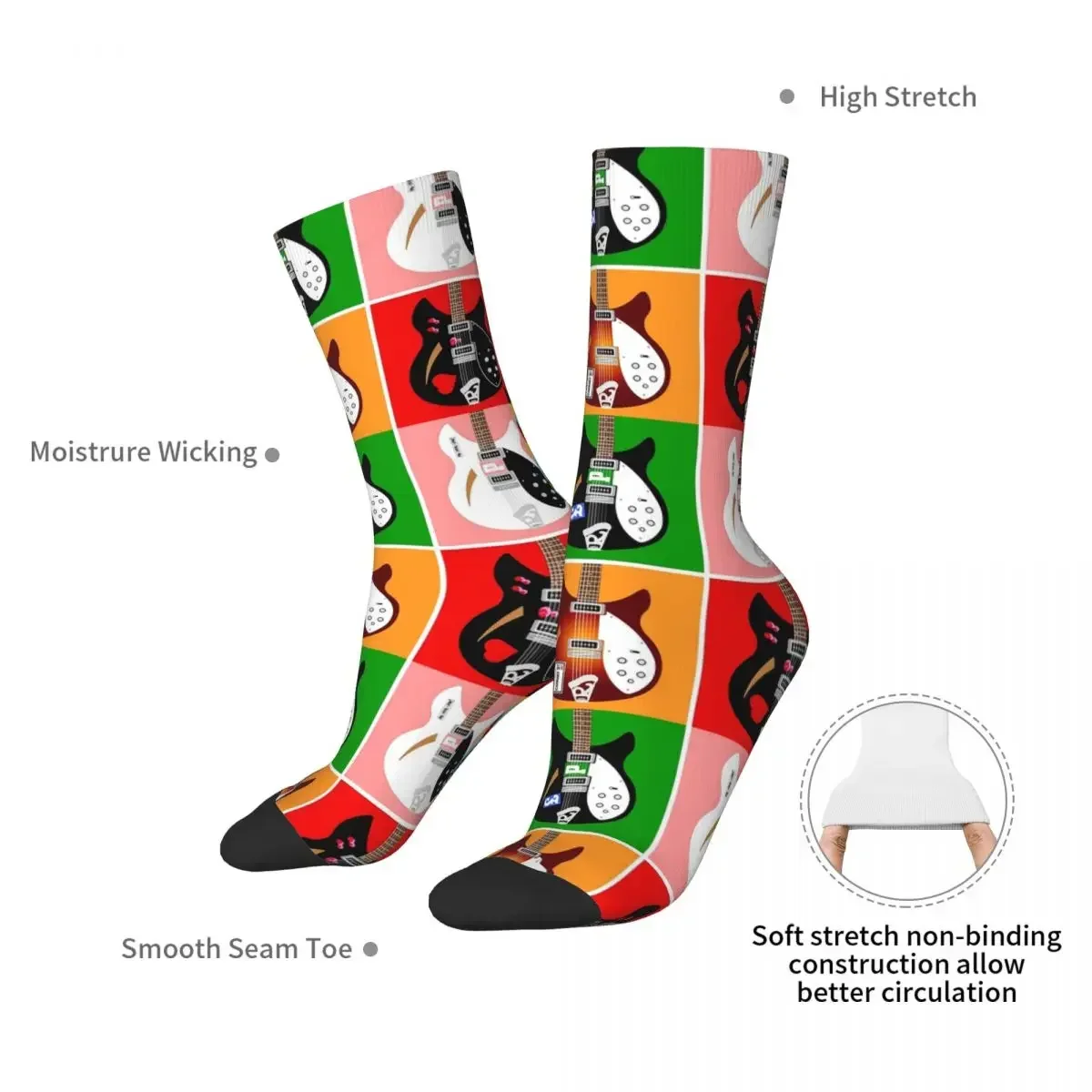 Paul Weller's Jam Rickenbacker Guitars Socks Harajuku Sweat Absorbing Stockings All Season Long Socks Accessories for Man Woman