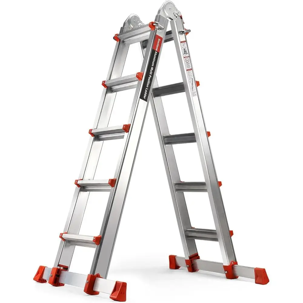 

330 lbs Capacity Telescoping Multi-Position Ladder with Stabilizer Bar, 17.5 ft, Orange for Home and Outdoor Use