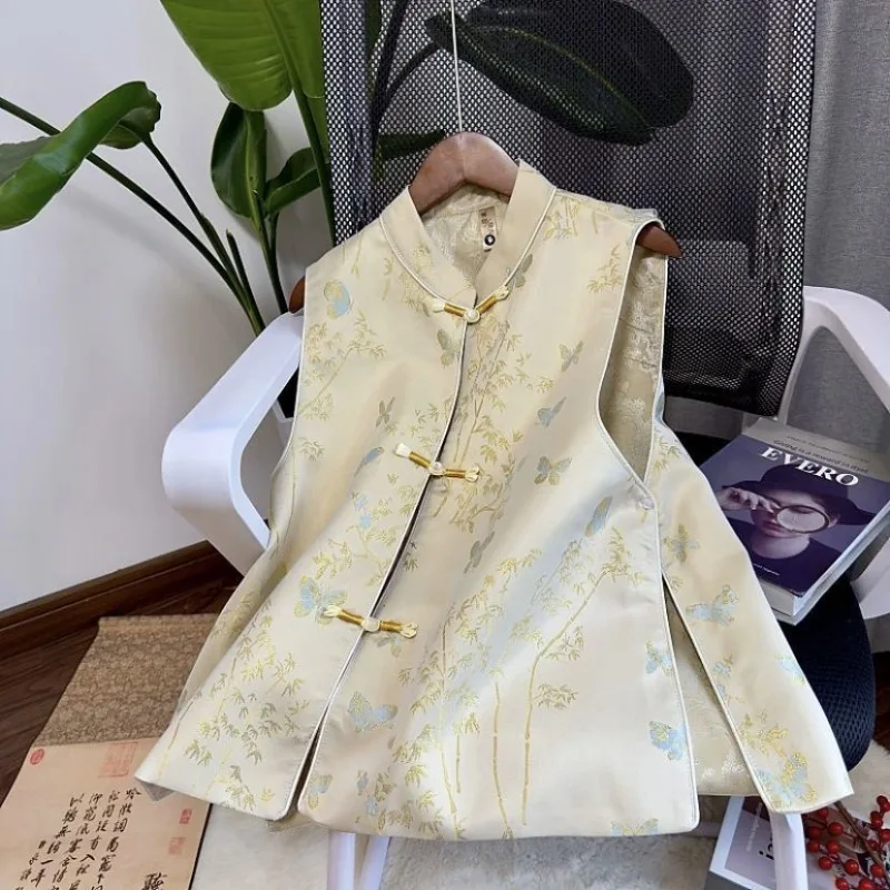 

Blouse Women's Spring Autumn Vest Elegant Sleeveless Chinese-style Stand-up Collar Jacquard New Comfortable Casual Niche Unique