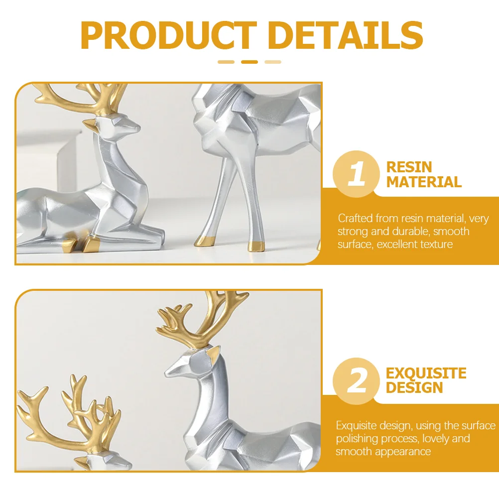 2 Pcs Resin Reindeer Figurines Adorable Active Pose Deer Sculptures for Home Decor Bedroom Living Room Christmas Table