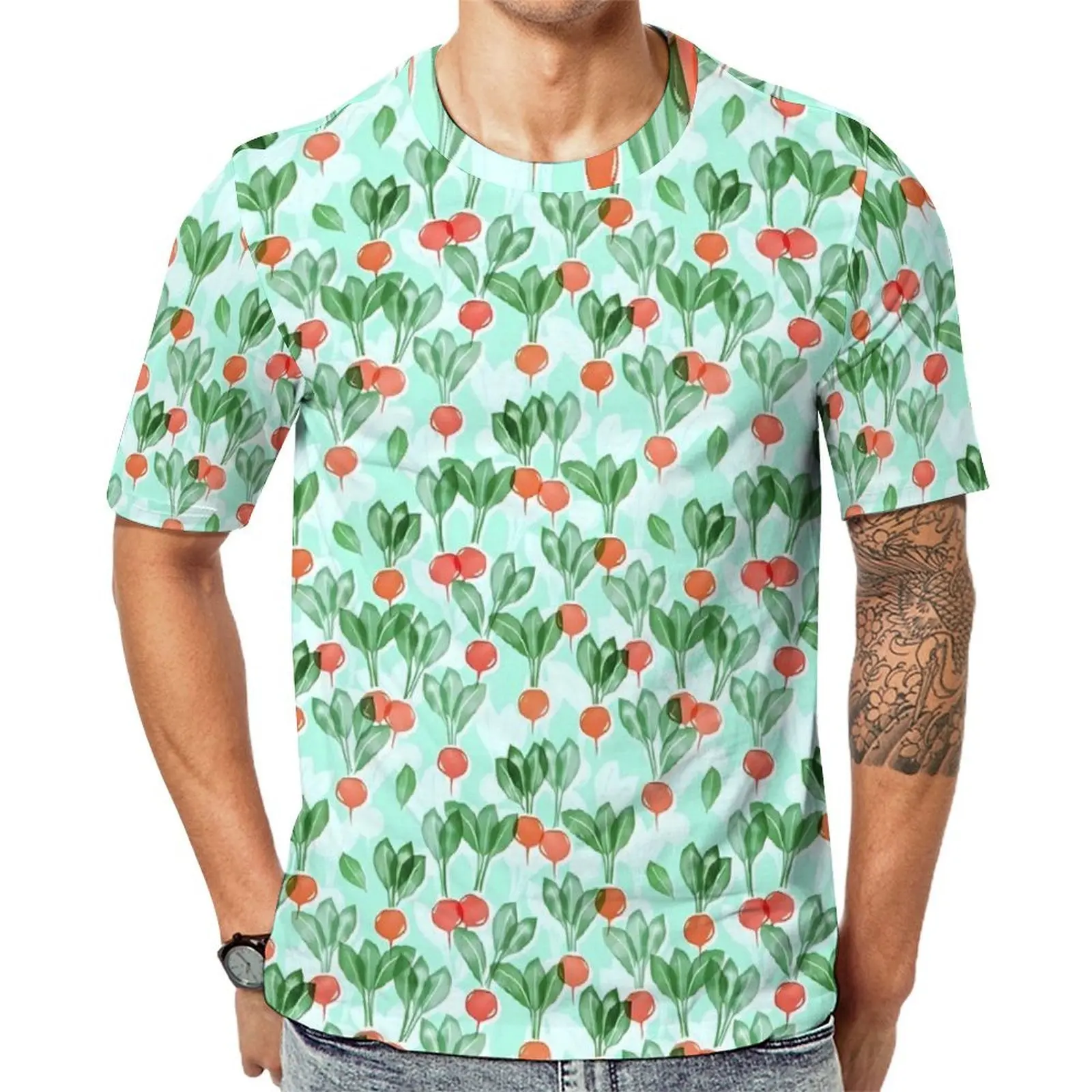 Radishes T-Shirt For Men Vegetable Print O Neck T-Shirts Summer Harajuku Clothing Short Sleeves Casual Oversize Tee Shirt Gift