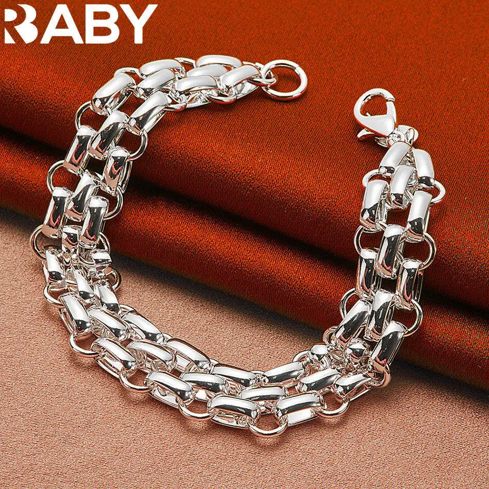 URBABY 925 Sterling Silver Multi Geometry Chain Bracelet For Men's and Women's Fashion Jewelry Personality Generous Holiday Gift