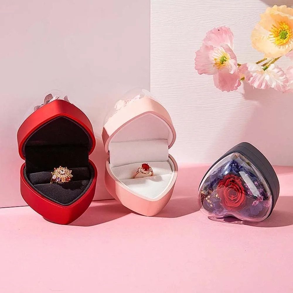 

Portable Composite Paper Heart Ring Box Rose Acrylic Ring Display Case Three-dimensional Solid Color Jewelry Organizer Spouse