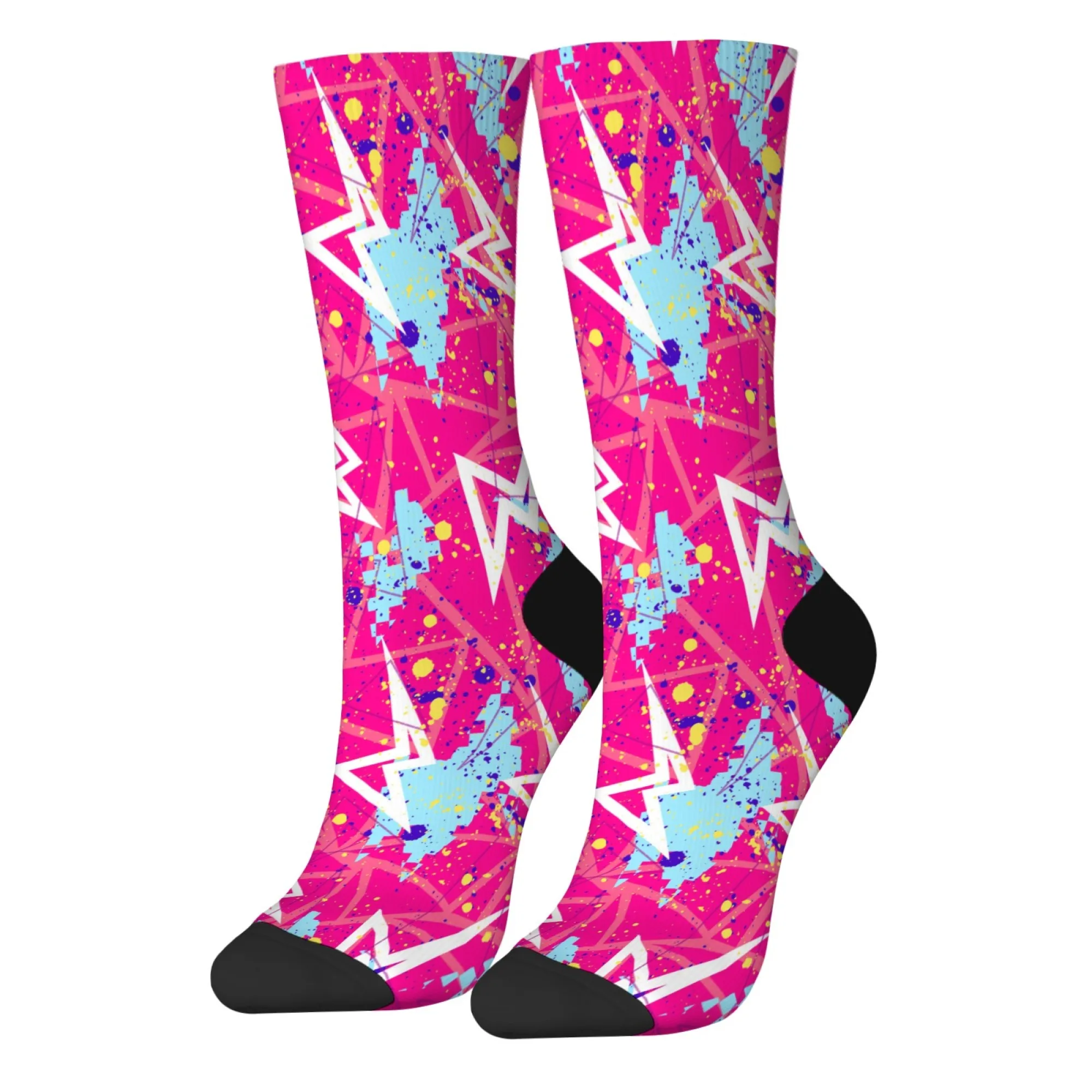 Neon Lightning Graffiti Men's Socks Harajuku Retro Style Street Hip-Hop Fashion Socks Novelty Funny Compression Socks Party Gift
