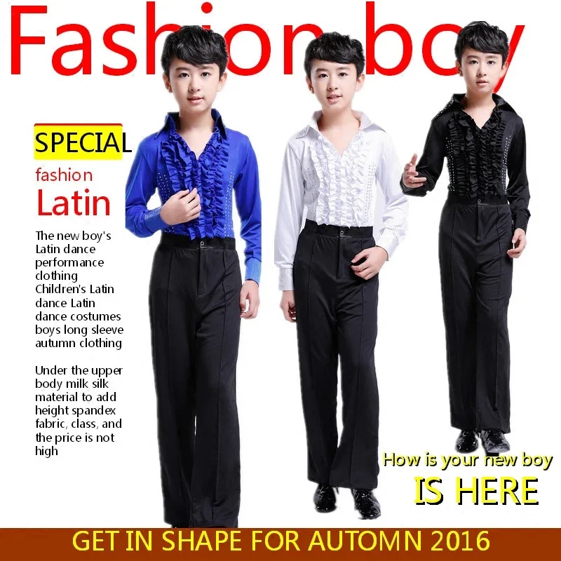 Boys Black Sequined Latin Dance wear Standard Kids Competition dance Dress Children Salsa Ballroom Dancing clothing Outfits