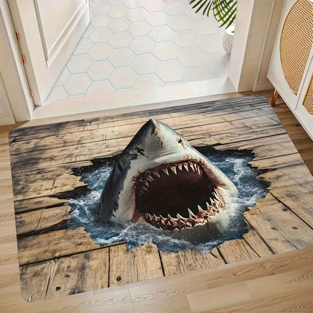 

VIKAMA Shark Hole Entrance Door Carpet Anti Slip Wear Resistant Easy To Clean Carpet Ocean Style Home Decorative Rug