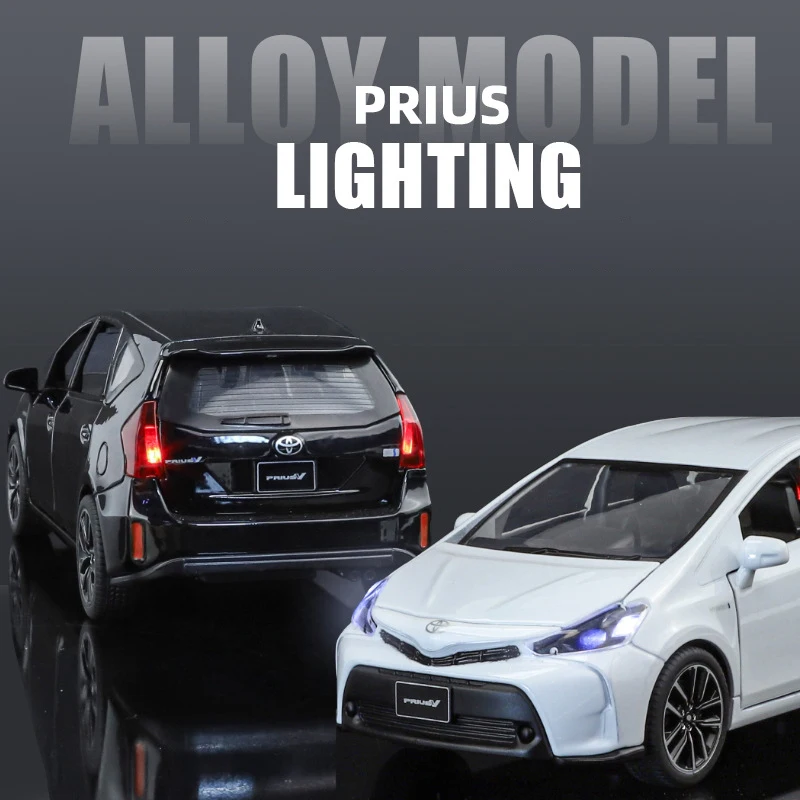 Modelo de coche de musculación de aleación Toyota Prius SUV, juguete de tirar hacia atrás con sonido y luz, adornos coleccionables, regalo de cumpleaños, 1:32, nuevo