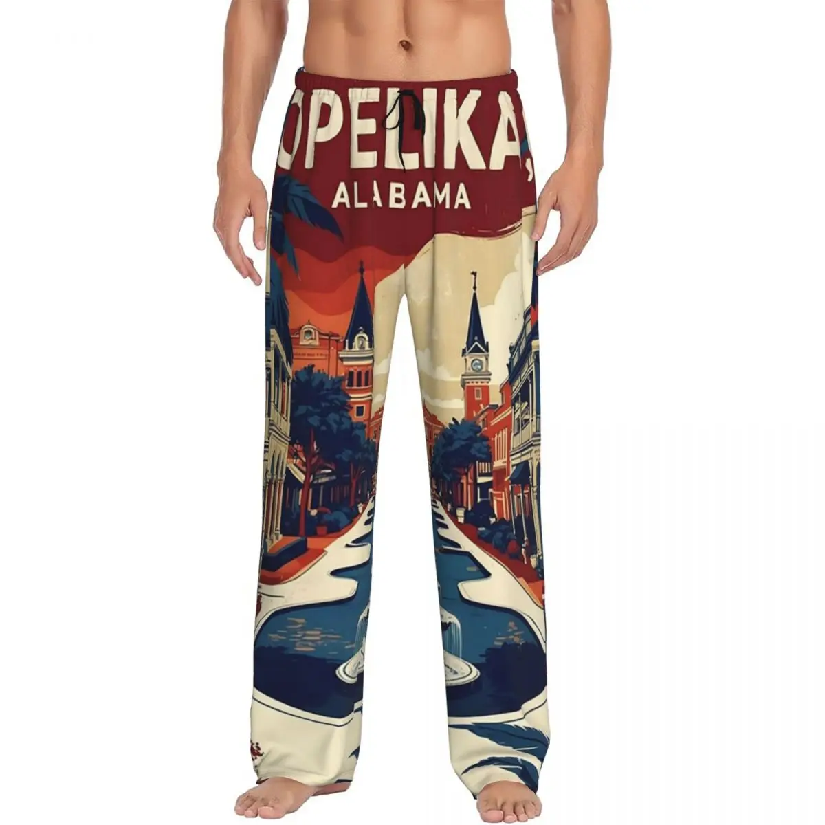 

Custom Opelika Alabama 1950s USA Vintage Travel Tourism Pajama Pants Men Sleepwear Sleep Lounge Bottoms with Pockets