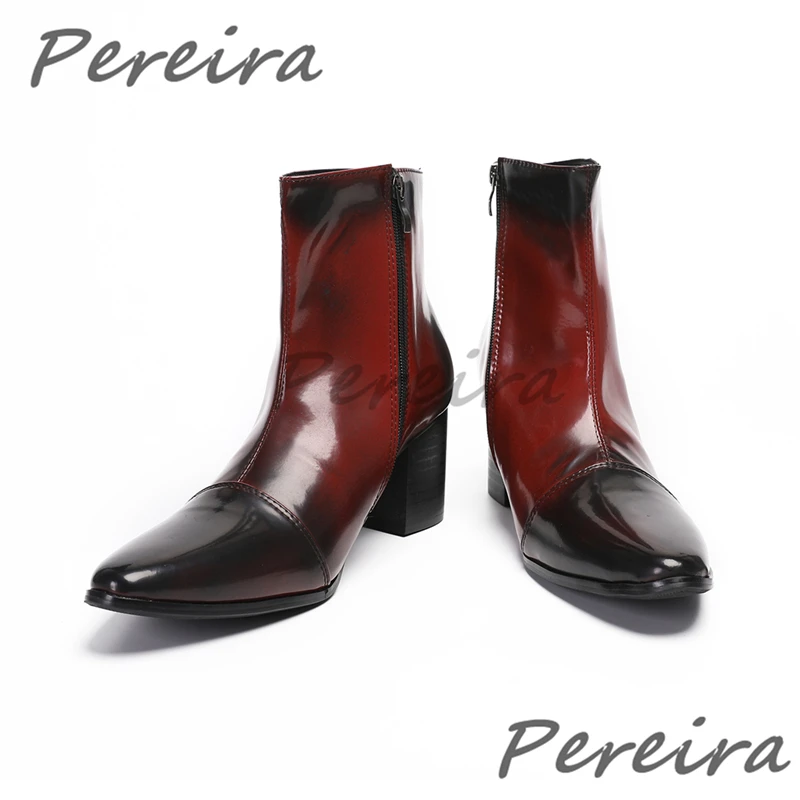 Fashion Gradient Color Ankle Boots for Men British Style Pointed Toe Zipper Chelsea Boots Party Wedding Business Dress Shoes