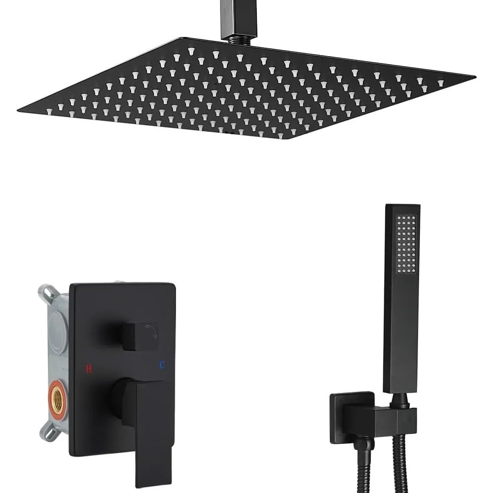 

Роскошная матовая черная тропическая душевая система с потолочным креплением и ручным комбинированным устройством