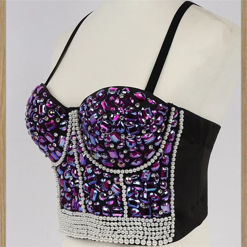 Rhinestone Diamond sequin tank top women stage party shaper camis Bra shirt woman clothes punk corset ladies crop tops Y2K blusa