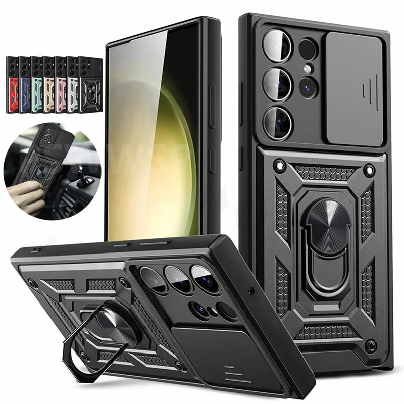 Armor Slide Camera Lens Bumpers Case For Samsung Galaxy S24 S23 S22 S21 Ultra S20 Plus A53 A54 S20 FE Note 20 S23 FE Cover