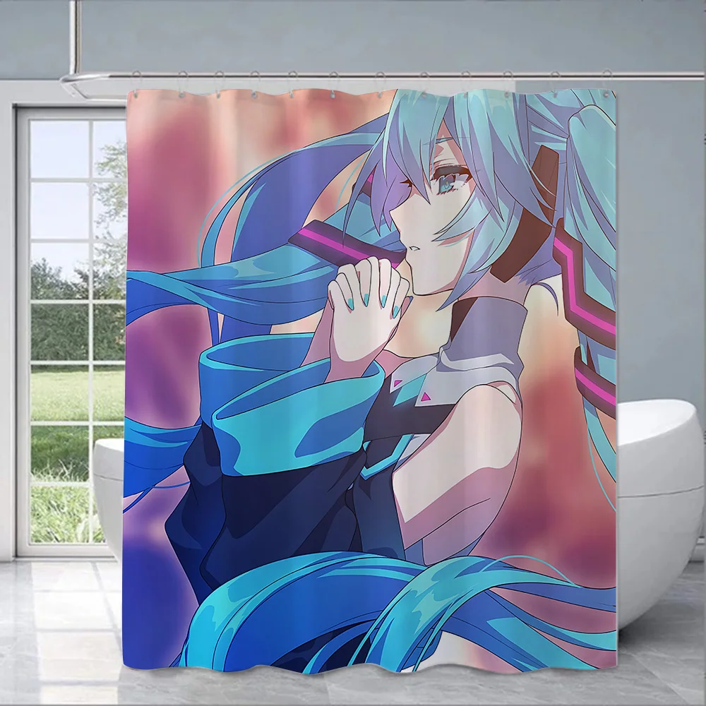 Anime Girl H-HatsuneS M-Miku Shower Curtain Waterproof Polyester Fabric Paint Bath Curtain Home Bathroom Decor Curtain With Hook