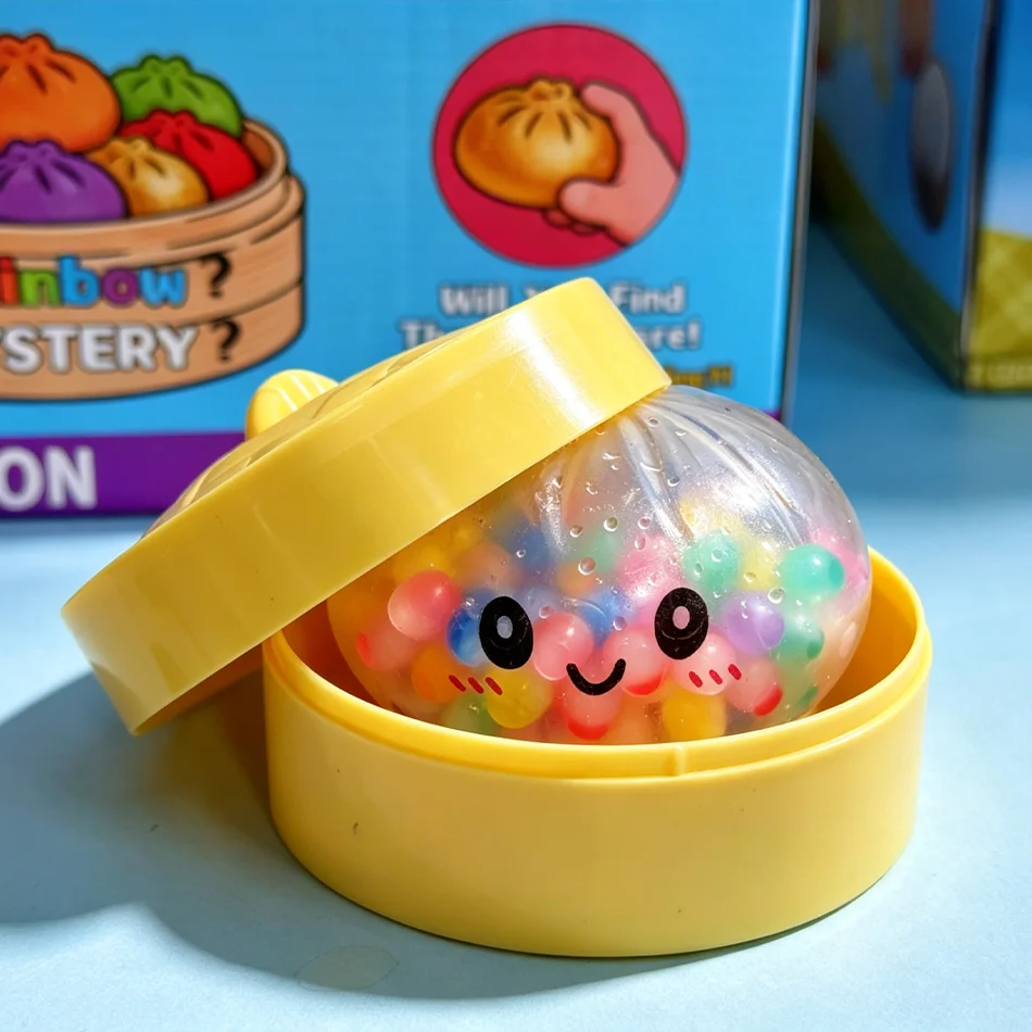 Hot Colorful Bubble Dumpling Squishies with Steamer Soft TPR Dough Ball Decompression Fidget Toy Funny Creative Bun Gifts