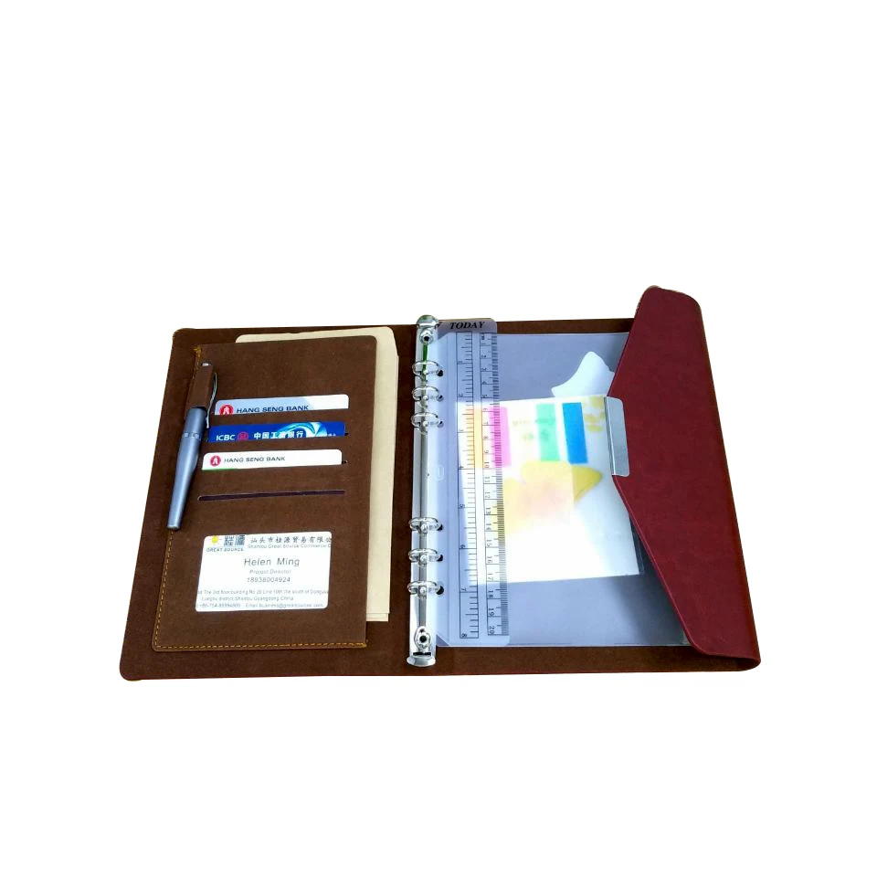 MQQ Planner Organizer Bag Hard Magnet Folder A5 Leather Book Cover Flap Rings folder Binder Document File Holder Card file Gift